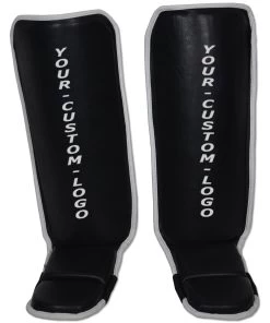 CUSTOM Hook&Loop Grappling Shin Instep - Open Back -Boxing Shop R2C06N white piping vert 53602.1603930738.1280.1280